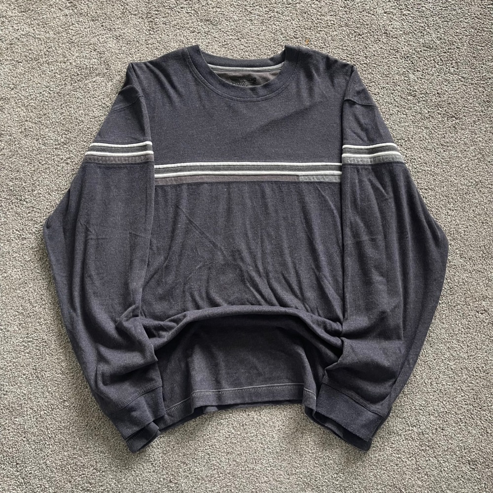 Mens XG Long Sleeve Striped T-Shirt Large Charcoal Grey Excellent Y2K Skater